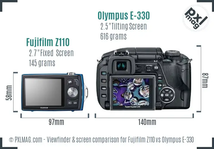 Fujifilm Z110 vs Olympus E-330 Screen and Viewfinder comparison
