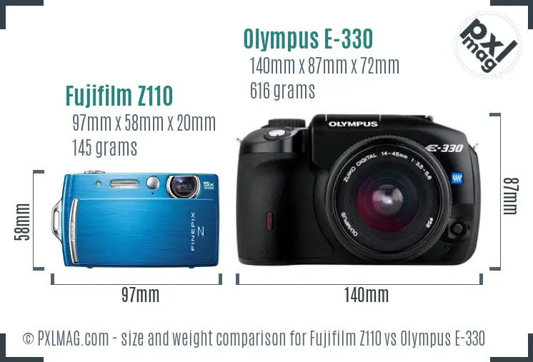 Fujifilm Z110 vs Olympus E-330 size comparison