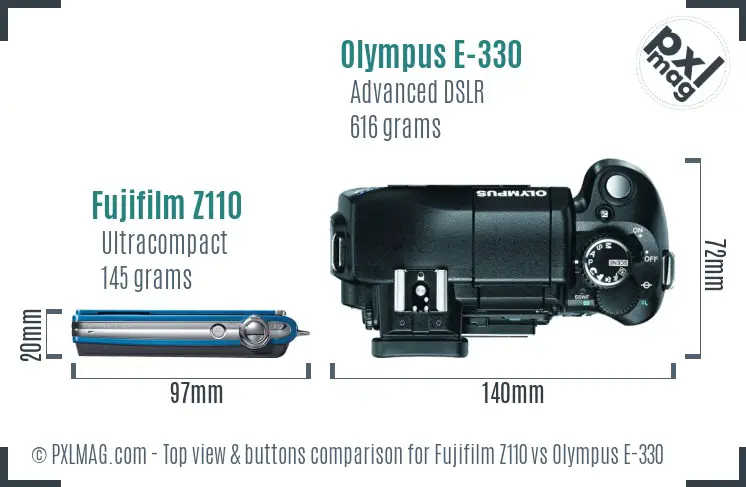 Fujifilm Z110 vs Olympus E-330 top view buttons comparison