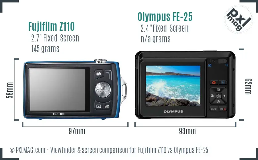 Fujifilm Z110 vs Olympus FE-25 Screen and Viewfinder comparison