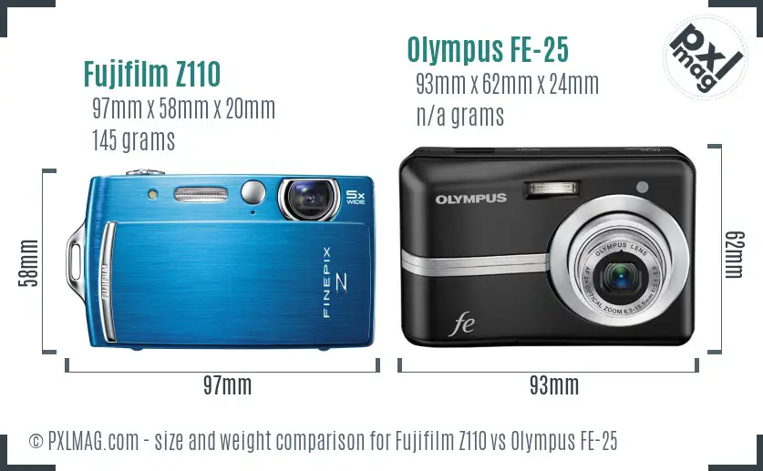 Fujifilm Z110 vs Olympus FE-25 size comparison