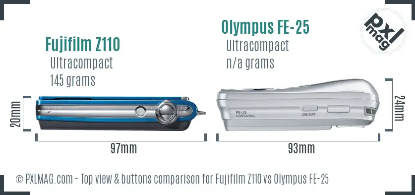 Fujifilm Z110 vs Olympus FE-25 top view buttons comparison