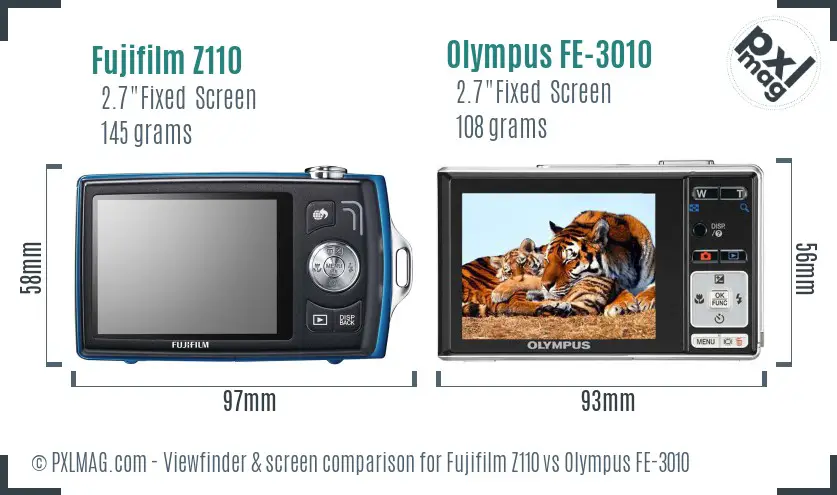 Fujifilm Z110 vs Olympus FE-3010 Screen and Viewfinder comparison