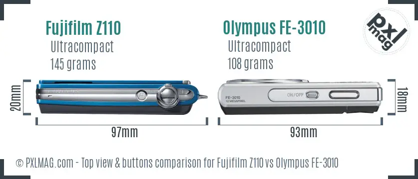 Fujifilm Z110 vs Olympus FE-3010 top view buttons comparison