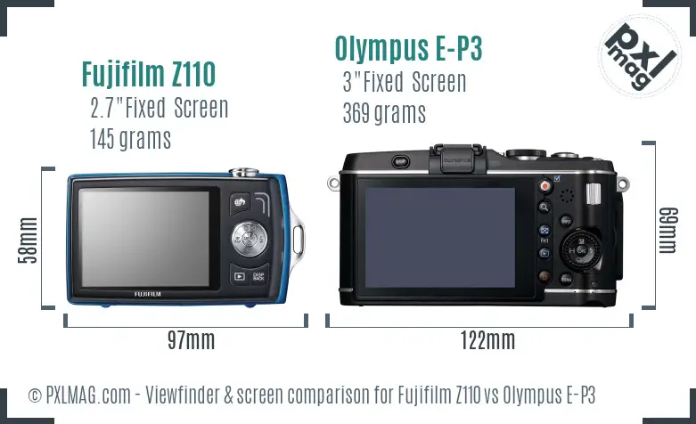 Fujifilm Z110 vs Olympus E-P3 Screen and Viewfinder comparison