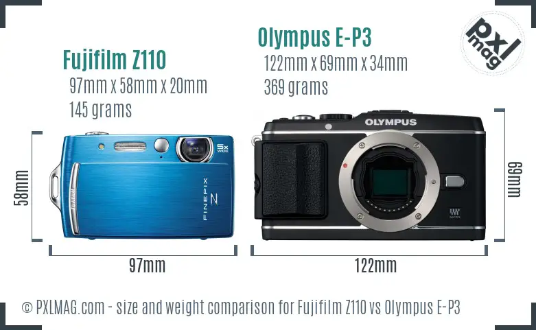 Fujifilm Z110 vs Olympus E-P3 size comparison