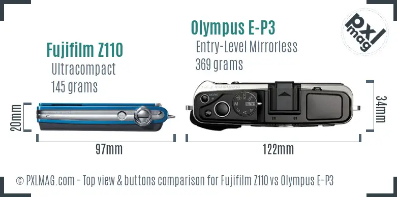 Fujifilm Z110 vs Olympus E-P3 top view buttons comparison