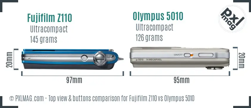 Fujifilm Z110 vs Olympus 5010 top view buttons comparison