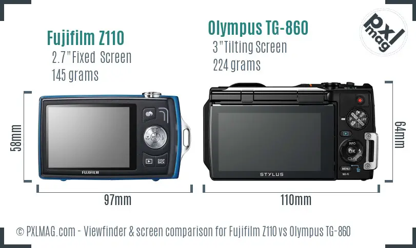 Fujifilm Z110 vs Olympus TG-860 Screen and Viewfinder comparison
