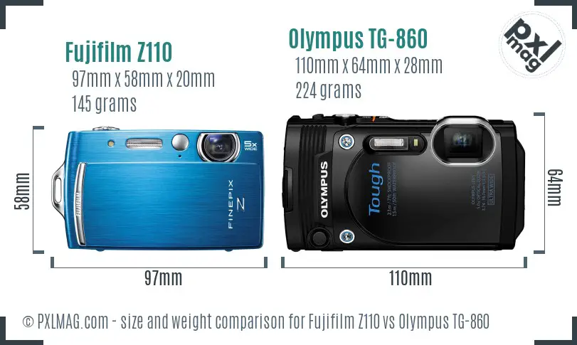 Fujifilm Z110 vs Olympus TG-860 size comparison
