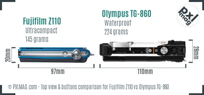 Fujifilm Z110 vs Olympus TG-860 top view buttons comparison
