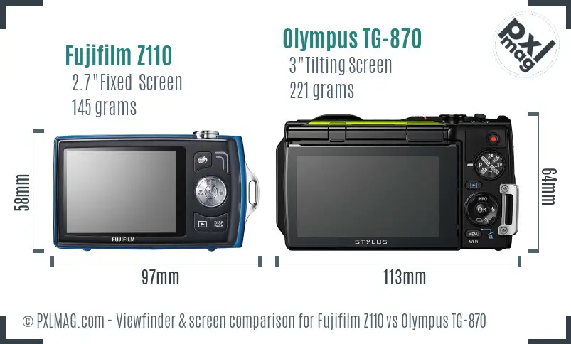 Fujifilm Z110 vs Olympus TG-870 Screen and Viewfinder comparison