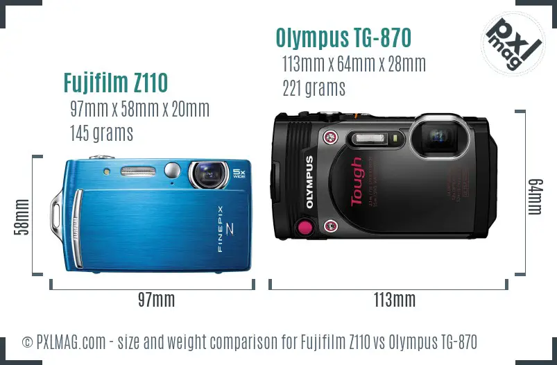 Fujifilm Z110 vs Olympus TG-870 size comparison