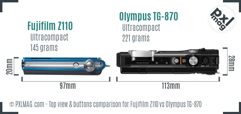 Fujifilm Z110 vs Olympus TG-870 top view buttons comparison