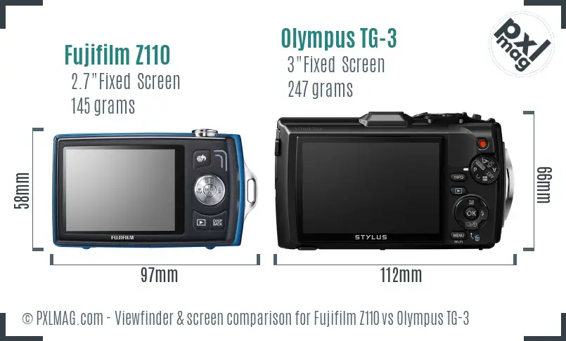 Fujifilm Z110 vs Olympus TG-3 Screen and Viewfinder comparison