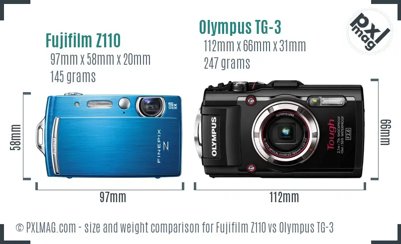 Fujifilm Z110 vs Olympus TG-3 size comparison