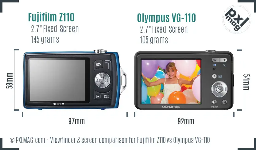 Fujifilm Z110 vs Olympus VG-110 Screen and Viewfinder comparison