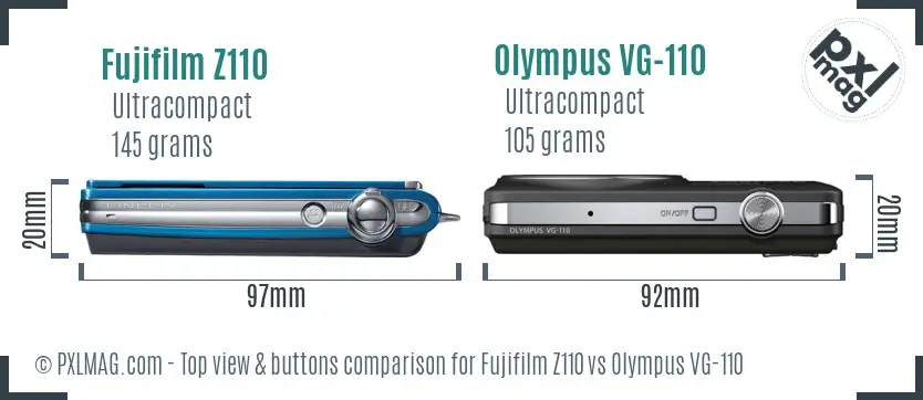 Fujifilm Z110 vs Olympus VG-110 top view buttons comparison