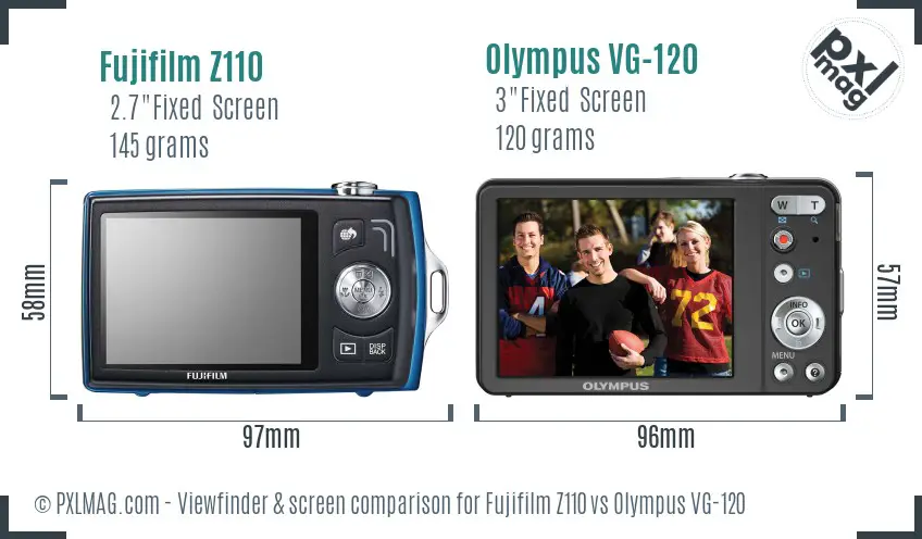 Fujifilm Z110 vs Olympus VG-120 Screen and Viewfinder comparison