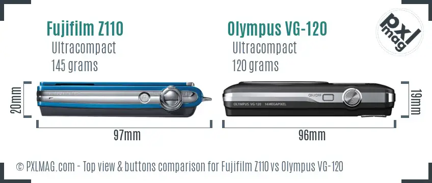 Fujifilm Z110 vs Olympus VG-120 top view buttons comparison