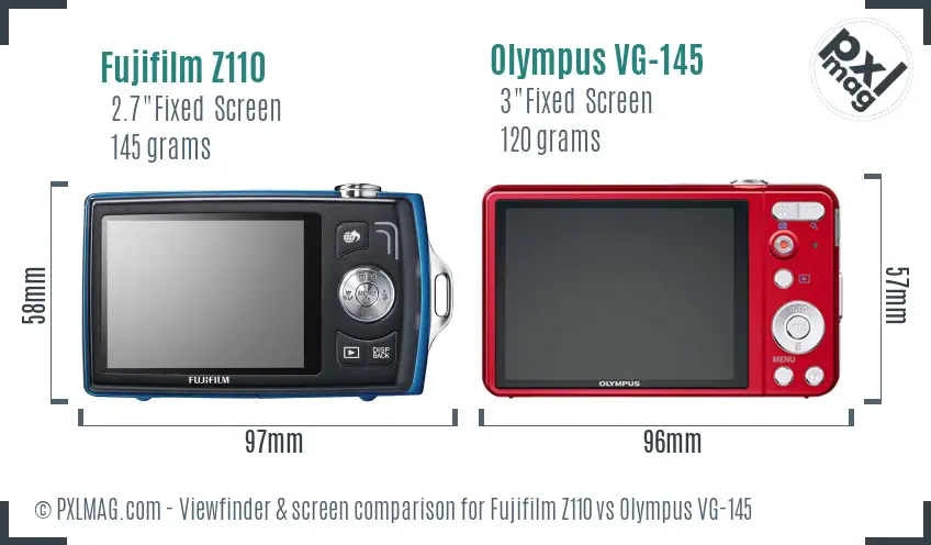 Fujifilm Z110 vs Olympus VG-145 Screen and Viewfinder comparison