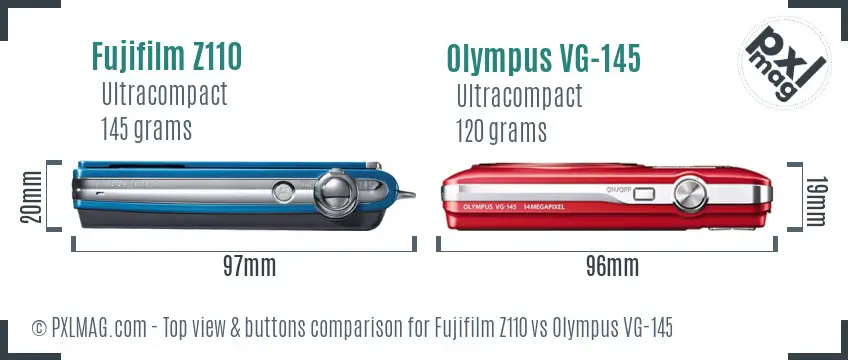 Fujifilm Z110 vs Olympus VG-145 top view buttons comparison