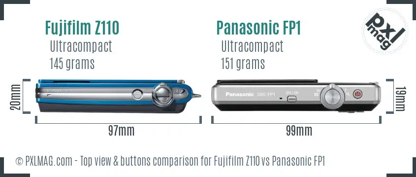 Fujifilm Z110 vs Panasonic FP1 top view buttons comparison