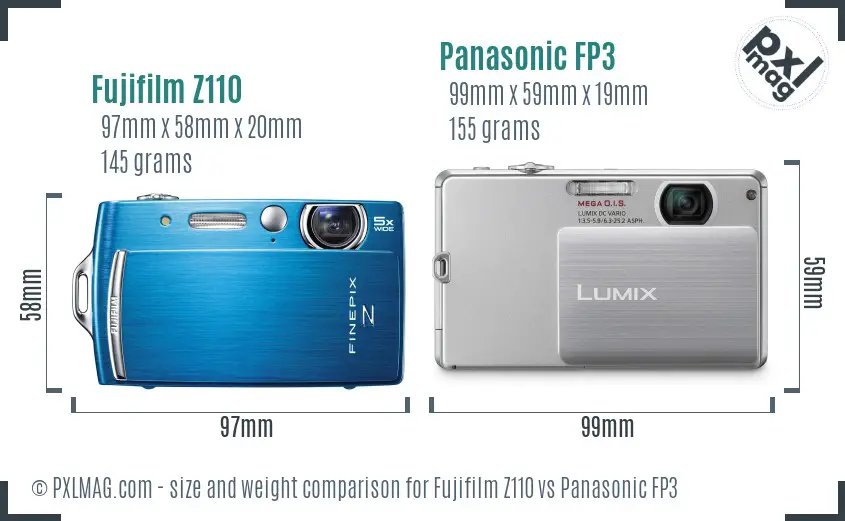 Fujifilm Z110 vs Panasonic FP3 size comparison