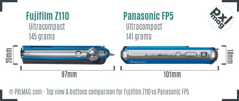 Fujifilm Z110 vs Panasonic FP5 top view buttons comparison