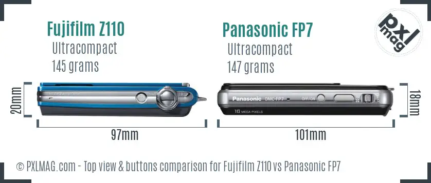 Fujifilm Z110 vs Panasonic FP7 top view buttons comparison Fujifilm Z110 vs Panasonic FP7 top view buttons comparison
