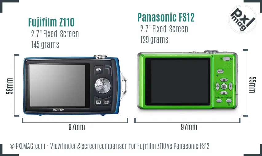 Fujifilm Z110 vs Panasonic FS12 Screen and Viewfinder comparison
