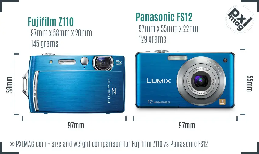 Fujifilm Z110 vs Panasonic FS12 size comparison