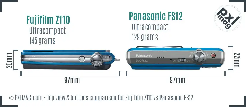Fujifilm Z110 vs Panasonic FS12 top view buttons comparison