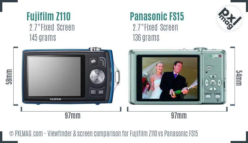 Fujifilm Z110 vs Panasonic FS15 Screen and Viewfinder comparison