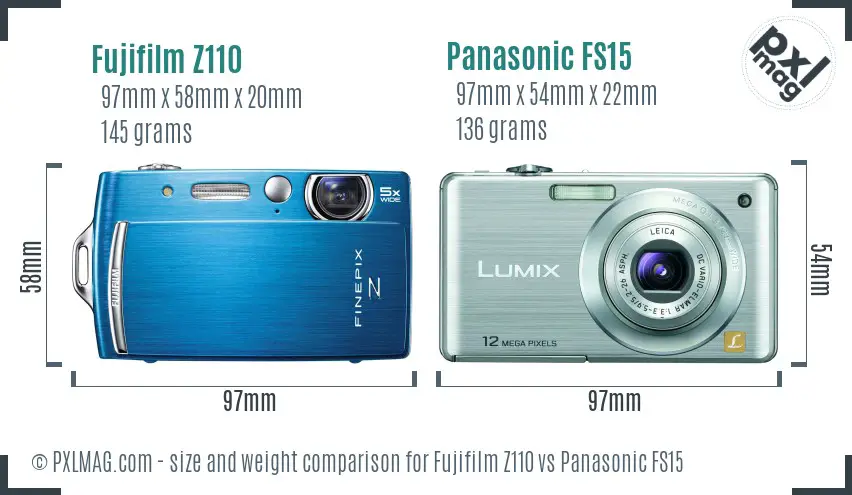 Fujifilm Z110 vs Panasonic FS15 size comparison