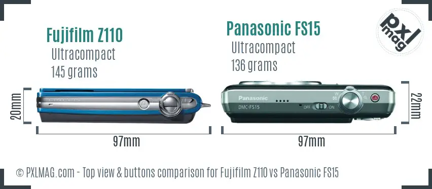 Fujifilm Z110 vs Panasonic FS15 top view buttons comparison