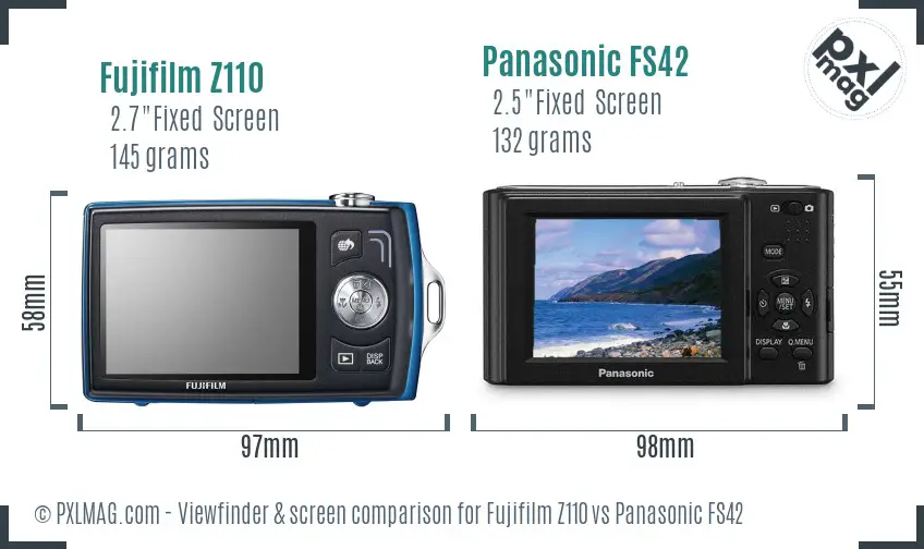 Fujifilm Z110 vs Panasonic FS42 Screen and Viewfinder comparison