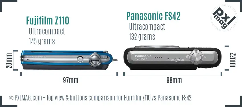 Fujifilm Z110 vs Panasonic FS42 top view buttons comparison