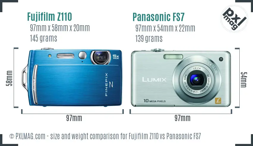 Fujifilm Z110 vs Panasonic FS7 size comparison