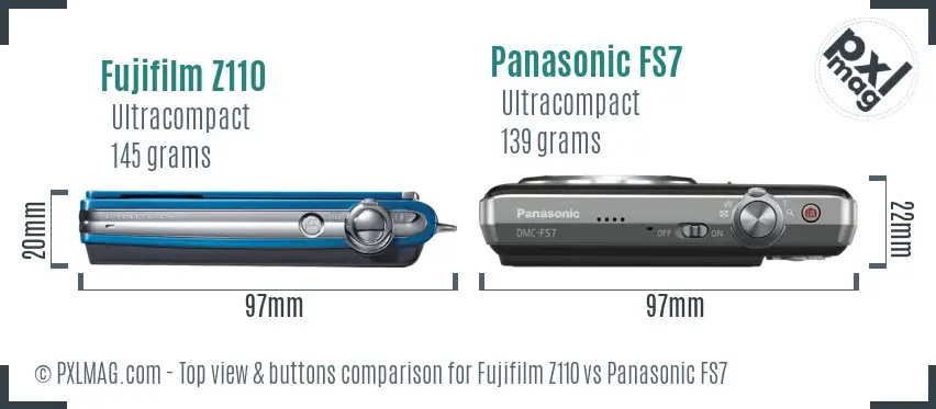 Fujifilm Z110 vs Panasonic FS7 top view buttons comparison