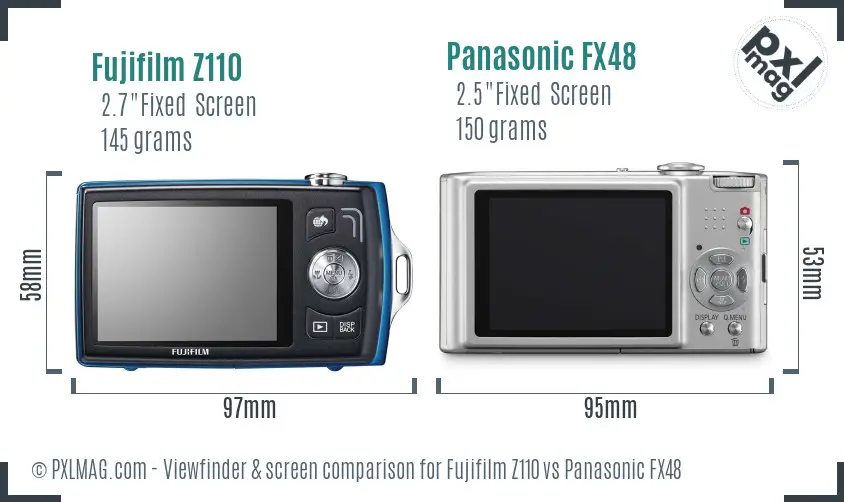Fujifilm Z110 vs Panasonic FX48 Screen and Viewfinder comparison