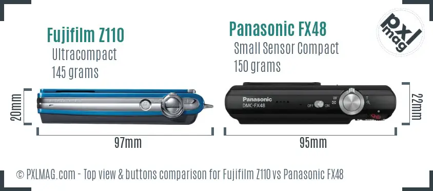 Fujifilm Z110 vs Panasonic FX48 top view buttons comparison