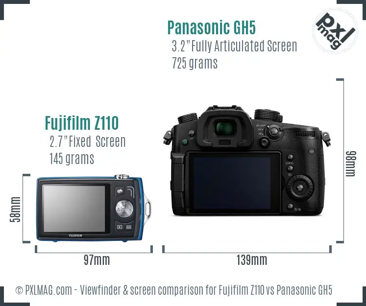 Fujifilm Z110 vs Panasonic GH5 Screen and Viewfinder comparison