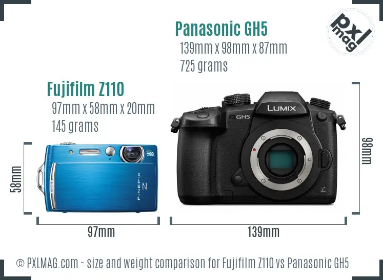 Fujifilm Z110 vs Panasonic GH5 size comparison