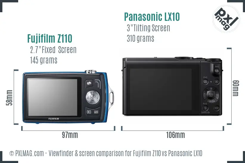Fujifilm Z110 vs Panasonic LX10 Screen and Viewfinder comparison