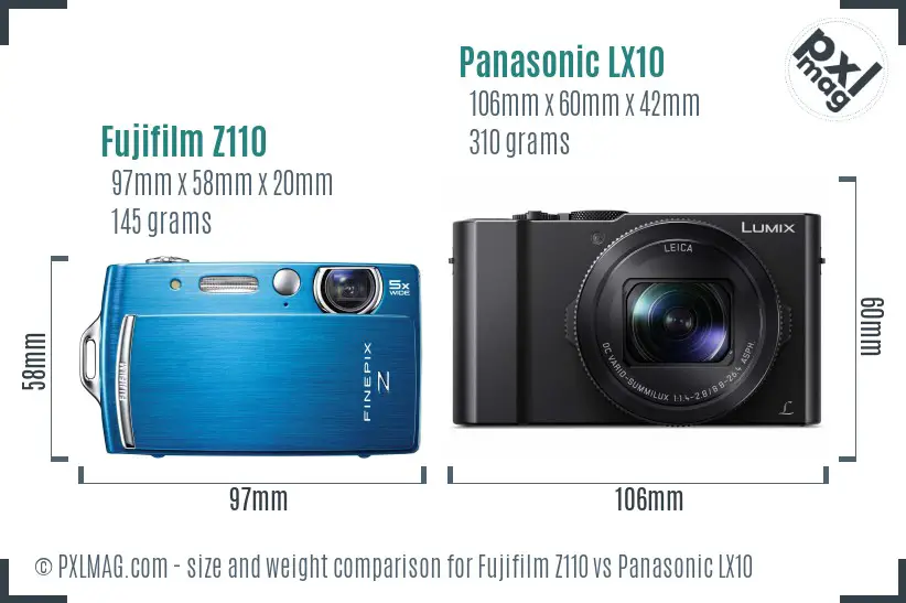 Fujifilm Z110 vs Panasonic LX10 size comparison