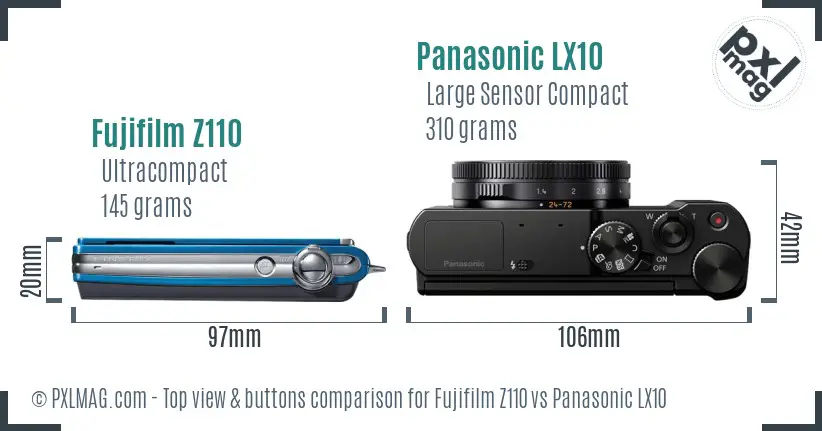 Fujifilm Z110 vs Panasonic LX10 top view buttons comparison