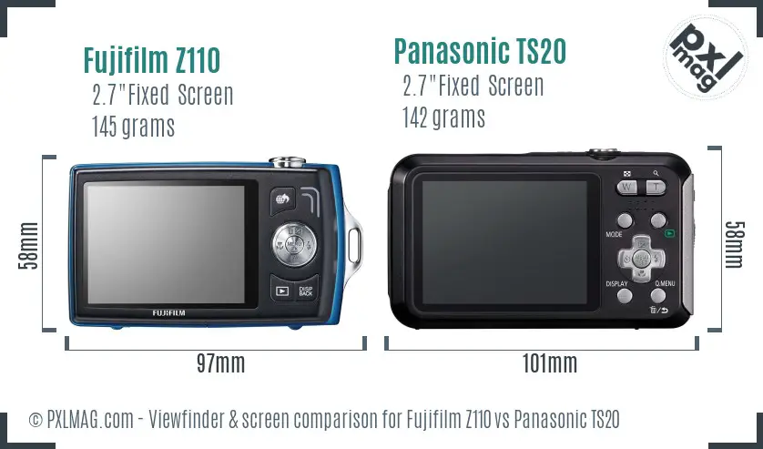 Fujifilm Z110 vs Panasonic TS20 Screen and Viewfinder comparison