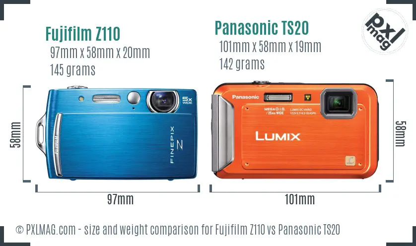 Fujifilm Z110 vs Panasonic TS20 size comparison