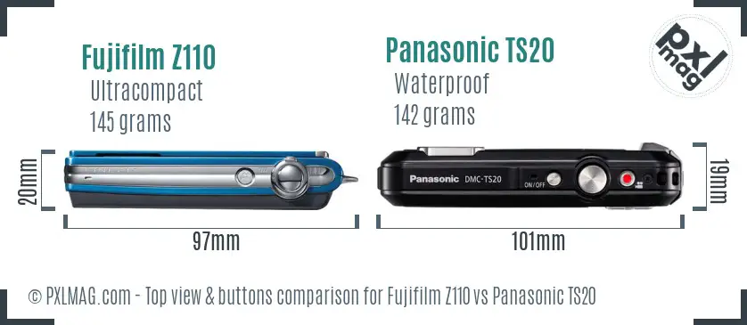 Fujifilm Z110 vs Panasonic TS20 top view buttons comparison